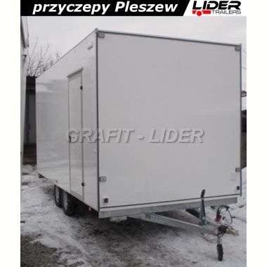 LT-005 przyczepa kontener, furgon + drzwi boczne, rampa wjazdowa 500x210x230cm, DMC 3500kg