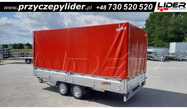 NP-117A przyczepa + plandeka 420x215x180cm, N13-420 2 kps, towarowa ciężarowa, platforma do 6 europalet, DMC 1300kg