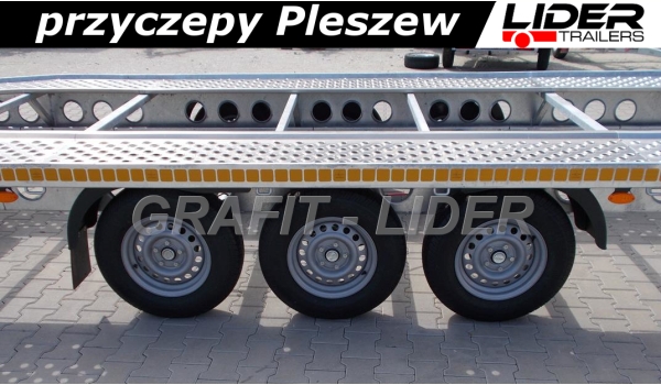LT-015 przyczepa ciężarowa, laweta alu-stal 3 osiowa, do 2 pojazdów, najazdy aluminiowe, 850x210cm DMC 3500kg